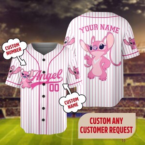Personalized Disney Stitch Angel Baseball Jersey, Custom Kid Youth Adult Baseball Shirt, Lilo and Stitch Jersey, Stitch Birthday Girl Gift bild 2