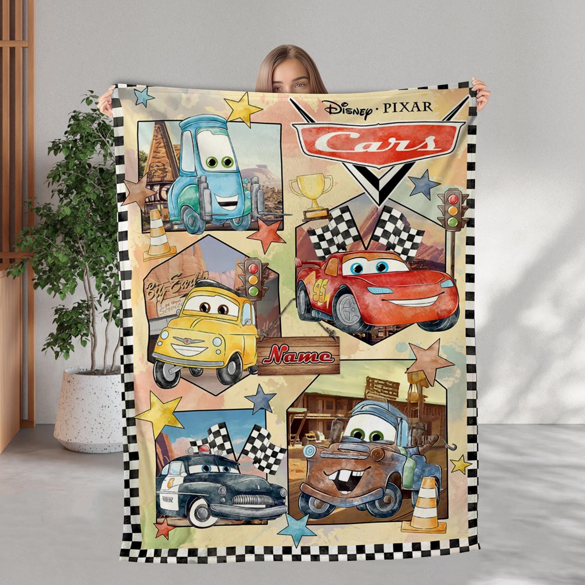Custom Name Cars Lightning McQueen Fleece Blanket, Cars Characters Throw Blanket, Cars Movie Blanket, Cartoon Cars Blanket, Birthday Gift
