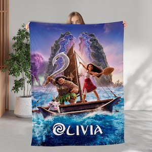 Custom Name Moana Maui Blanket, Moana 2 Movie Blanket, Moana Princess Blanket, Moana Characters Blanket, Princess Moana Lovers Blanket image 1