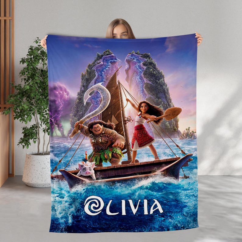 Custom Name Moana Maui Blanket, Moana 2 Movie Blanket, Moana Princess Blanket, Moana Characters Blanket, Princess Moana Lovers Blanket image 1