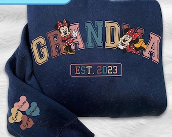 Sudadera personalizada bordada de Minnie para abuela de WDW, suéter personalizado de Minnie para abuela, suéter personalizado de WDW para niños, regalo para el Día de la Madre.