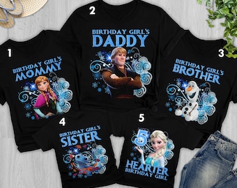 Personalized Snow Queen Birthday Matching Shirt, Customized Animated Characters Birthday T-Shirt, Princess Birthday Theme, Party Outfit RE