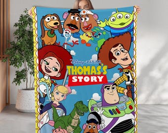 Personalized Toy Story Blanket, Custom Name Disney Woody Buzz Lightyear Jessie Blanket, Gift For Boy, Toy Character Story Team Blanket
