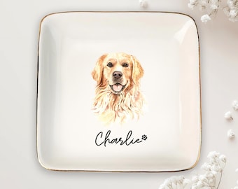 Personalized Dog Cat Photo Ring Dish, Custom Pet Portrait Photo Jewelry Dish, Pet Lovers Dish Gift, Trendy Gift For Cat Mom, Pet Name Dish