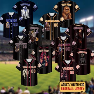 Custom Star Wars Collection Striped Black Color Baseball Jersey, May The Fourth Baseball Outfit, Gift for Hero Lover, Disneyland Trip Jersey