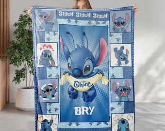 Personalized Wdw Stitch Blanket, Lilo & Stitch Blanket, Cute Stitch Blanket Gifts, Wdw Stitch Fleece Blanket, Stitch And Lilo Cartoon