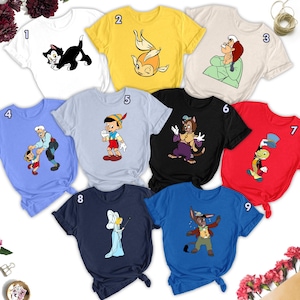 Pinocchio All Character Shirt, Funny Pinocchio Characters Shirt, Pinocchio 1940 Group Matching T-Shirt, Lampwick Cleo Geppetto Jiminy Gift