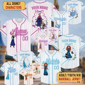 Personalized Anna Elsa Frozen Baseball Jersey, Belle Cinderella Baseball Shirt, Ariel Aurora Jersey Team, Custom Name Princess Baseball image 2
