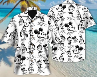Wdw Mickey And Friends Signature Hawaiian Shirt, Mickey Mouse Donald Duck Goofy Hawaii Shirts, WDW Summer Trip Button Shirt