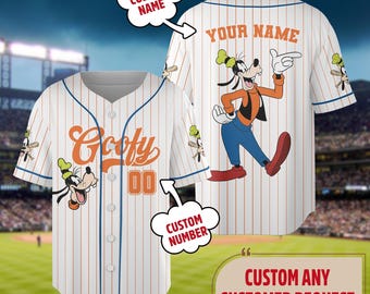 Custom Disney Goofy Baseball Jersey, Custom Kid Youth Adult Disney Jersey, Mickey Disneyland Trip Gift for Sport Fans, Birthday Boy Tee