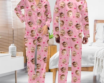 Personalized Picture Pajamas, Custom Funny Face Birthday Pajamas, Custom Photo Pajamas Set, Pajamas Father's Day, Pajamas For Mom Dad