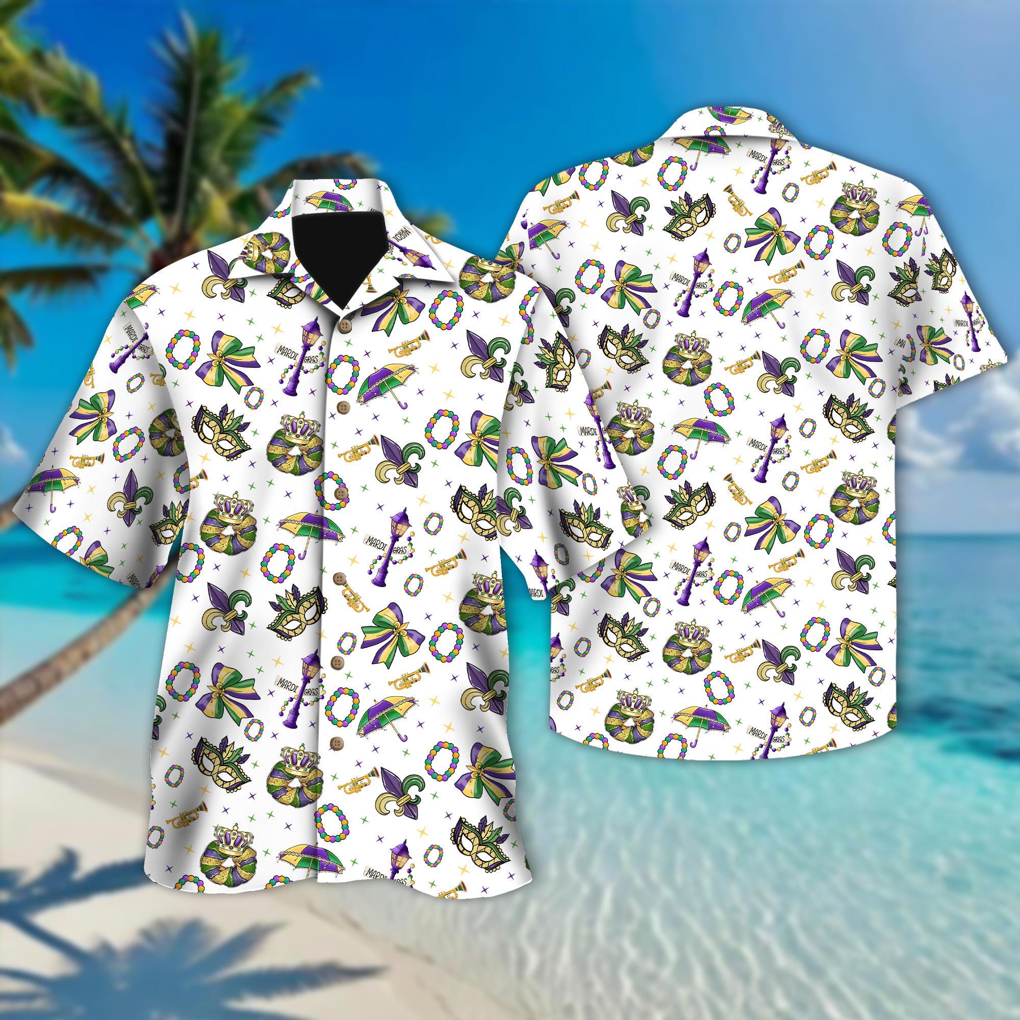 Discover Mardi Gras Hawaiian Shirt, Mardi Gras Party Button Up, Mardi Gras Coquette Hawaii Shirt, Mardi Gras Shirt