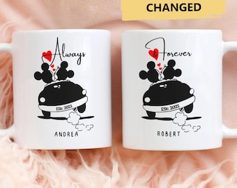 Personalized Couple Mouse Always Forever Coffee Mugs, Custom Mouse Matching Gift Mugs, Valentines Day Gift Mug, His And Her Wedding Mug