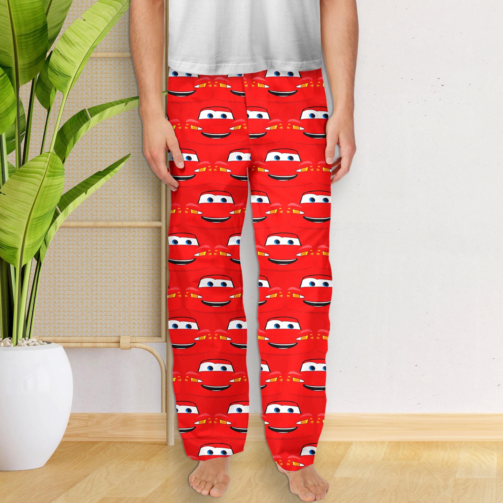 Lightning McQueen Cars Red Pajama Pants, Cars McQueen Pajama Pants, Cars Pajama Pants, Cars Movie Pajamas Pants, McQueen Pajamas Pants