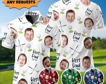 Custom Kid Face Photo Portrait Best Dad By Par Polo Shirt, Personalized Short Sleeve Shirt For Golf Lover, Father's Day Gift, Best Dad Gift
