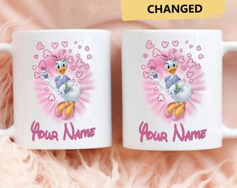 Personalized Girl Duck Mug, Cute Cartoon Duck Coffee Mugs, Custom Duck Office Tea Cup, Duck Character Gift For Her, Birthday Family Mug