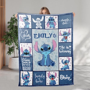 Personalized Disney Stitch Blanket, Custom Name Lilo And Stitch Disneyland Blanket, Stitch Birthday Gifts, Stitch Blanket Gifts For Kids