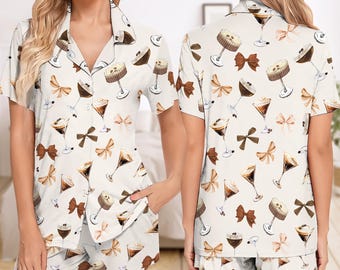 Pijama corto Coquette Espresso Martini, conjunto de pijama corto para cócteles Espresso Martini, regalo para amantes de los cócteles, pijama corto Espresso Martini