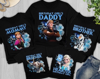Personalized Frozen Birthday Family Matching Shirt, Custom Elsa Anna Kristoff Olaf Sven Birthday Shirt, Princess Birthday Theme Party Outfit