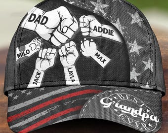 Personalized Fist Bump Daddy Grandpa Classic Cap, Cap For Grandpa, Hat For Husband, Father's Day Gift For Dad, USA Flag Themed Dad Cap