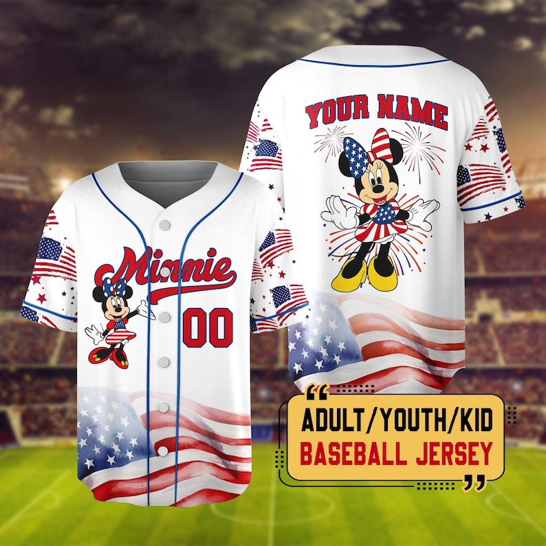 Personalized Disney 4th Of July Mickey & Friends Baseball Jersey, Custom Disneyland 4th Of July Jersey Kids, 4th July Family Matching Jersey image 7