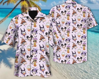 Camisa hawaiana de Halloween de Mickey y Minnie, Camisa de botones de Mickey y sus amigos de WDW, Camisa hawaiana de la temporada espeluznante de WDW, Camisa de Halloween de WDW
