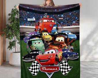 Personalized Name Disney Cars Blanket, Lightning McQueen Tow Mater Characters Blanket, Cars Birthday Gift, Tow Mater Blanket