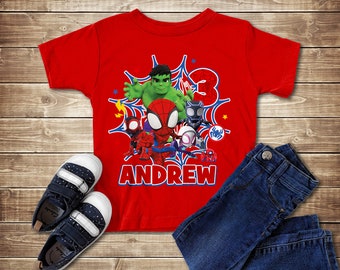 Personalized Spider And Amazing Friends Birthday Shirt, Custom Spider Hero Matching Family Birthday T-Shirt, Superhero Theme Kid Shirt RE
