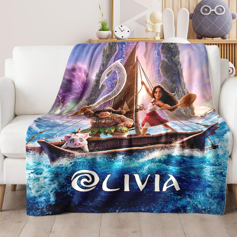 Custom Name Moana Maui Blanket, Moana 2 Movie Blanket, Moana Princess Blanket, Moana Characters Blanket, Princess Moana Lovers Blanket image 2
