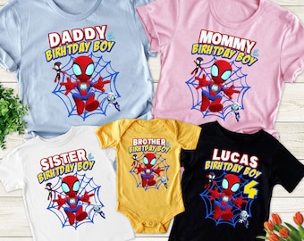 Personalized Spidey Birthday Family Shirt, Spidey Amazing Friends Matching Shirt, Superhero Shirt For Kids, Family Party Theme Outfits