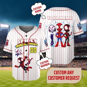 Custom Spidey And His Amazing Friends Baseball Jersey, Spider Verse Baseball Jersey Junior Hero Team Shirt, Disney Group Trip Outfit
