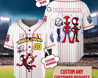 Custom Spidey And His Amazing Friends Baseball Jersey, Spider Verse Baseball Jersey Junior Hero Team Shirt, Disney Group Trip Outfit