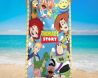 Custom Woody Buzz Lightyear Towels, Personalized Name Toy Story Beach Towel, Disney Aliens Cartoon Family Trip Towels, Jessie Pool Towel