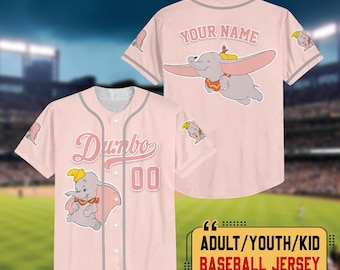 Camiseta de béisbol personalizada de Dumbo de Disney, camiseta de béisbol de equipo deportivo de Disney, regalos divertidos de cumpleaños para fans, camiseta de elefante de Disney