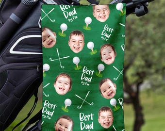 Custom Kid Face Photo Portrait Best Dad By Par Golf Towels, Father's Day Gift, Personalized Golf Towels With Photo For Dad, Golf Lovers Gift