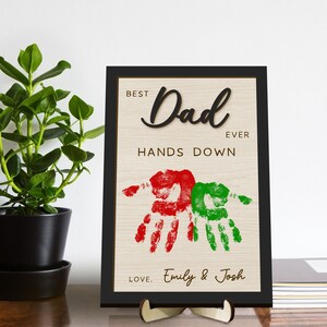 Personalized Hands Down Best Dad Ever Wooden Sign, Custom Handprints Wooden Frame Father&#39;s Day Gift, Trending Wooden Sign Dad Gifts