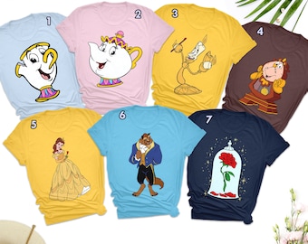 Custom Beauty And The Monster Family Matching T-Shirt, Beast Beauty Enchanted Rose Candelabra Animated Matching Shirts, Movie Matching Shirt