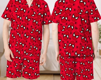 Spider Man Short Pajama Set, Spiderman Pajamas Set, Spider Man Friends Short Pajamas, Spider Man Red Halloween Pajama, Spider Man Shirt Gift