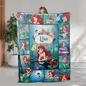 Personalized Name Wdw The Little Mermaid Blanket, Custom Ariel Princess Blanket, Wdw Princess Birthday Gift, Girls Christmas Blanket