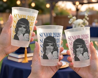 Custom Senior 2026 Retro Photo Frosted Cups, Grad Party Favor Cup, Personalized Senior Night Cup, Senior Custom Photo Graduation Cups
