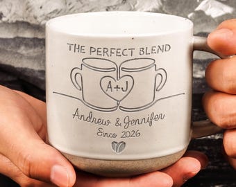 Personalized Wedding Anniversary Engraved Pottery Mug, Custom The Perfect Blend Couple Mug, Coffee Mug For Boyfriend Girlfriend, Couple Gift