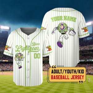 Personalized Wdw Toy Story 5 Characters Baseball Jersey, Custom Woody Buzz Lightyear Lilypad Shirts, Toy Story Baseball Team Outfit Bild 6