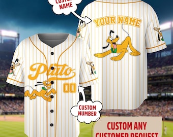 Custom Disney Pluto Yellow Baseball Jersey, Disneyland Mickey and Friends Baseball Matching Shirt, Cute Mickey Birthday Gifts For Fans