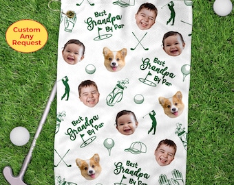 Custom Kids Photo Best Grandpa By Par Golf Towels, Father's Day Gift, Custom Golf Towels For Dad, Grandpa Golf Towel Gift, Papa Golf Towels