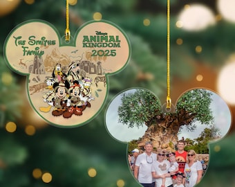 Personalized Mickey And Friends Safari Ornament, Custom Photo And Text Mickey & Friends Animal Kingdom Safari Ornament, Wdw Safari Gifts