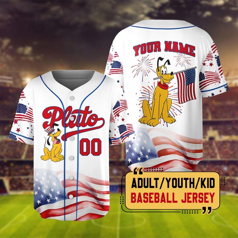 Personalized Disney 4th Of July Mickey & Friends Baseball Jersey, Custom Disneyland 4th Of July Jersey Kids, 4th July Family Matching Jersey image 6