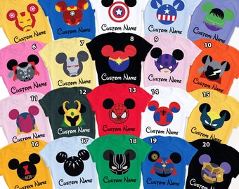 Personalized Superhero Squad Symbol Group Matching Shirt, Custom Super Hero Mouse Ear Face Matching T Shirt, Superhero Party Theme Outfit
