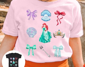 Little Mermaid Princess Coquette Shirt, Ariel Princess Bow T-Shirt, Mermaid Princess Girl Trip Outfit, Princess Birthday Girl Gift For Her