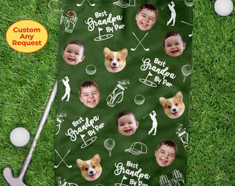 Custom Kids Photo Best Grandpa By Par Golf Towels, Father's Day Gift, Custom Golf Towels For Dad, Grandpa Golf Towel Gift, Papa Golf Towels