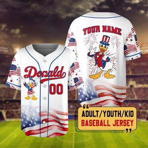 Personalized Disney 4th Of July Mickey & Friends Baseball Jersey, Custom Disneyland 4th Of July Jersey Kids, 4th July Family Matching Jersey image 4